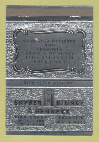 Matchbook Cover - Snyder Kinney Bennett Real Estate Birmingham MI 40 Strike