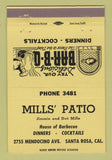 Matchbook Cover - Mills' Patio Santa Rosa CA BBQ YELLOW 40 Strike