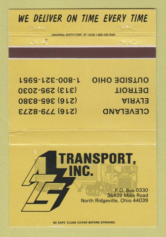 Matchbook Cover - ATS Transport Trucking New Ridgeville OH 40 Strike