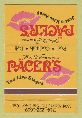 Matchbook Cover - Pacer's Strip Club San Diego CA WEAR 40 Strike