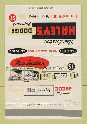 Matchbook Cover - Haley's Dodge Plymouth Washington DC 40 Strike
