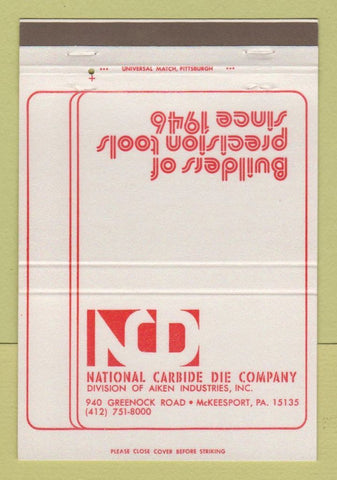 Matchbook Cover - National Carbide Die Aiken Industries McKeesport PA 40 Strike