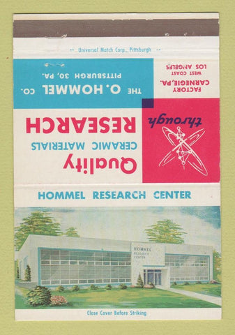 Matchbook Cover - O Hommel Ceramic Material Research Carnegie PA 40 Strike