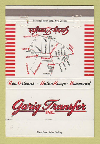 Matchbook Cover - Garig Transfer Trucking New Orleans Baton Rouge LA 40 Strike