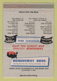 Matchbook Cover - Hemingway Bros Trucking New Bedford MA WEAR 40 Strike