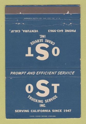 Matchbook Cover - OST Trucking Crane Service Ventura CA WEAR 40 Strike
