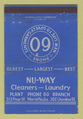 Matchbook Cover - Nu Way Cleaners Laundry Marietta GA 40 Strike