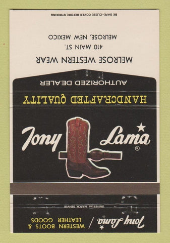 Matchbook Cover - Tony Lama Cowboy Boots Melrose NM 40 Strike