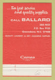 Matchbook Cover - WP Ballard Laundry Supply Greensboro NC 40 Strike