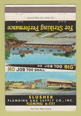 Matchbook Cover - Slusher Plumbing and Supply Raytown MO WORN 40 Strike