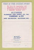 Matchbook Cover - Slusher Plumbing and Supply Raytown MO WORN 40 Strike