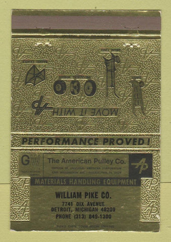 Matchbook Cover - American Pulley William Pike Detroit MI 40 Strike