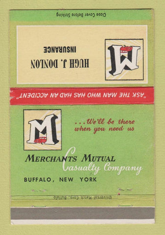 Matchbook Cover - Merchants Insurance Hugh Donlon 40 Strike