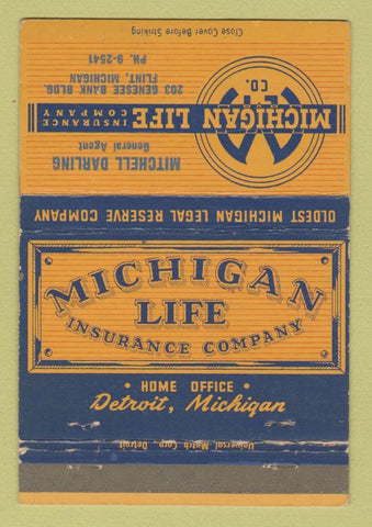 Matchbook Cover - Michigan Life Insurance Mitchell Darling Flint MI 40 Strike