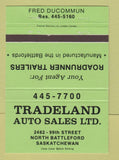 Matchbook Cover - Tradeland Auto Sales North Battleford SK GREEN 40 Strike
