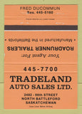 Matchbook Cover - Tradeland Auto Sales North Battleford SK ORANGE 40 Strike