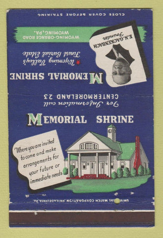 Matchbook Cover - Memorial Shrine Wyoming PA funeral 40 Strike