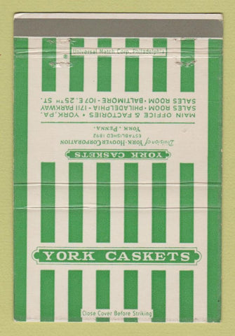 Matchbook Cover - York Caskets York PA 40 Strike
