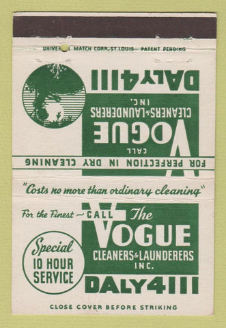 Matchbook Cover - Vogue Cleaners Laundry Milwaukee WI 40 Strike