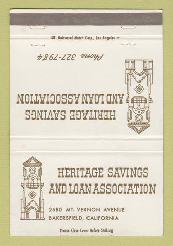 Matchbook Cover - Heritage Savings Loan Bakersfield CA 40 Strike
