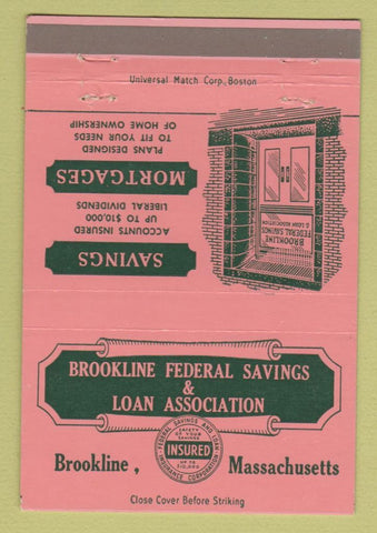 Matchbook Cover - Brookline Federal Savings Loan MA 40 Strike