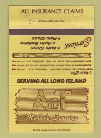 Matchbook Cover - A&T Auto Glass Radiator Amityville Port Jefferson NY 40 Strike