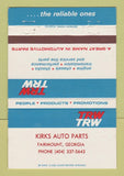 Matchbook Cover - TRW Auto Parts Kirks Fairmount GA 40 Strike