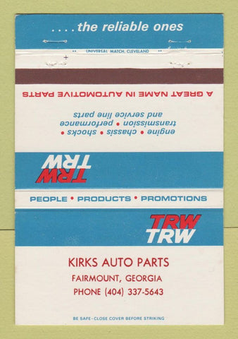 Matchbook Cover - TRW Auto Parts Kirks Fairmount GA 40 Strike