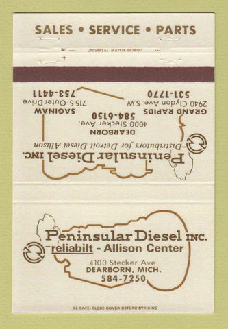 Matchbook Cover - Peninsular Diesel Allison Center Dearborn MI 40 Strike