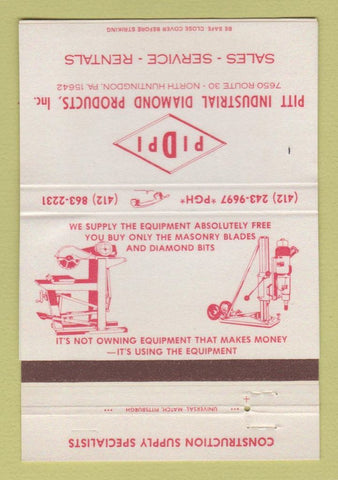 Matchbook Cover - Pitt Industrial Diamond Products North Huntingdon PA 40 Strike