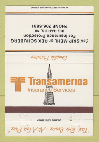 Matchbook Cover - Transamerica Insurance Big Rapids MI Skip Mehl 40 Strike