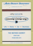 Matchbook Cover - Auto Owners Insurance Mathieu Bear Lake MI 40 Strike