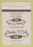 Matchbook Cover - Charles Cole Funeral Home Detroit MI 40 Strike