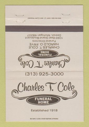Matchbook Cover - Charles Cole Funeral Home Detroit MI 40 Strike