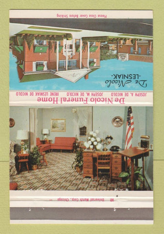 Matchbook Cover - De Nicolo Lesniak Funeral Home Chicago IL 40 Strike
