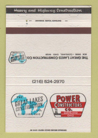 Matchbook Cover - Great Lakes Construction Power Cleveland OH 40 Strike