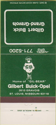 Matchbook Cover - Gilbert Buick  and  Opel Cars St Louis MO 30 Strike