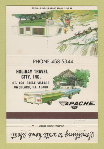 Matchbook Cover - Apache Campers Holiday Travel Uwchland PA WEAR 40 Strike