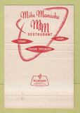 Matchbook Cover - Mike Manuche Restaurant New York City baseball 40 Strike