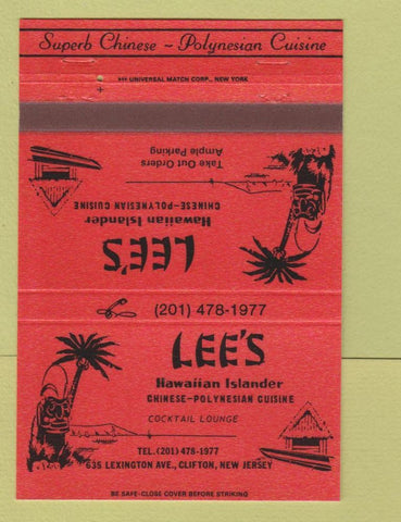 Matchbook Cover - Lee's Restaurant Tiki Clifton NJ 40 Strike