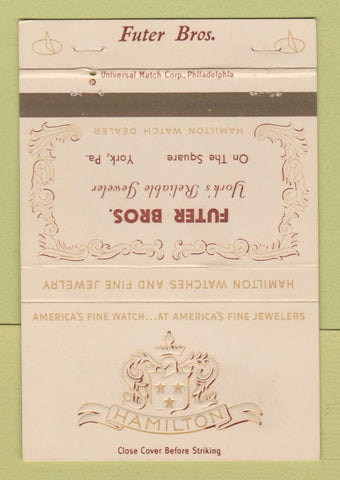 Matchbook Cover - Hamilton Watches Futer Bros Jewelry York PA 40 Strike