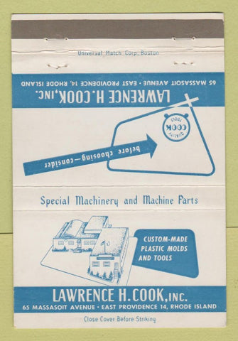 Matchbook Cover - Lawrence Cook Plastic Molds Tools Providence RI 40 Strike