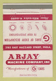 Matchbook Cover - Arjay Machine Gears Philadelphia PA WEAR 40 Strike