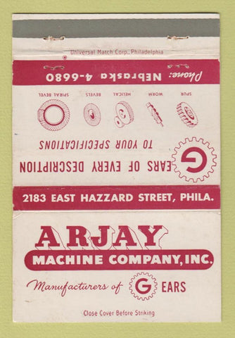 Matchbook Cover - Arjay Machine Gears Philadelphia PA WEAR 40 Strike