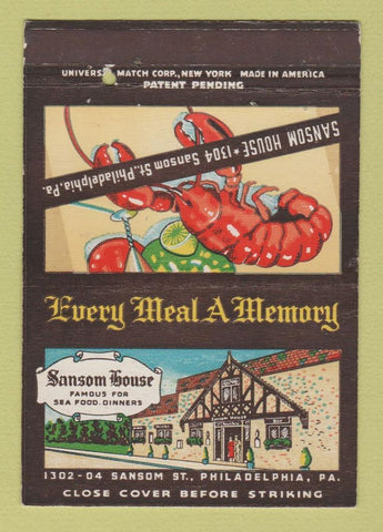 Matchbook Cover - Sansom House Philadelphia PA lobster 40 Strike