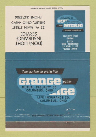 Matchbook Cover - Grange Insurance Don Light Shelby OH 40 Strike