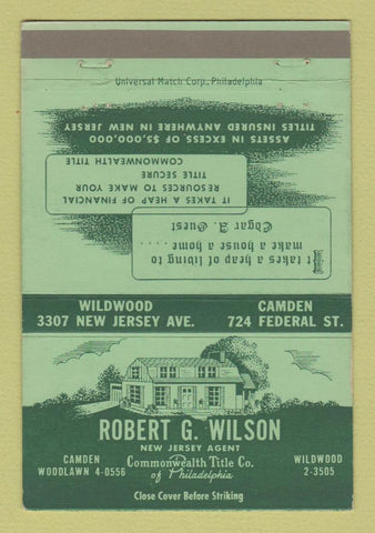 Matchbook Cover - Robert Wilson Camden Wildwood NJ Title Insurance 40 Strike