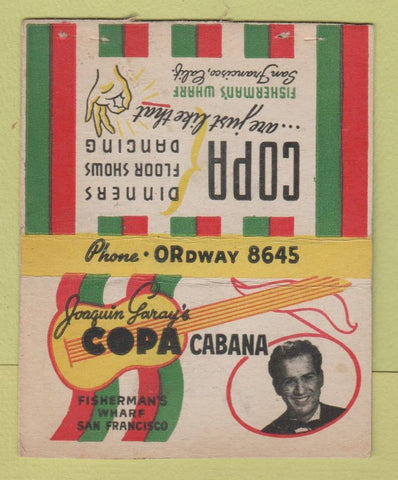 Matchbook Cover - Joaquin Garay's Copa Cabana San Francisco CA BOBTAIL 40 Strike