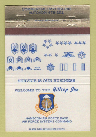 Matchbook Cover - Hilltop Inn Hanscom Air Force Base Bedford MA 40 Strike