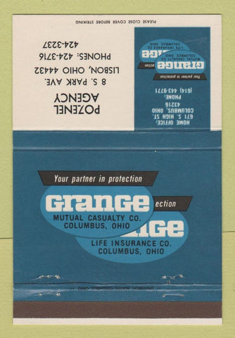 Matchbook Cover - Grange Insurance Pozenel Lisbon OH 40 Strike